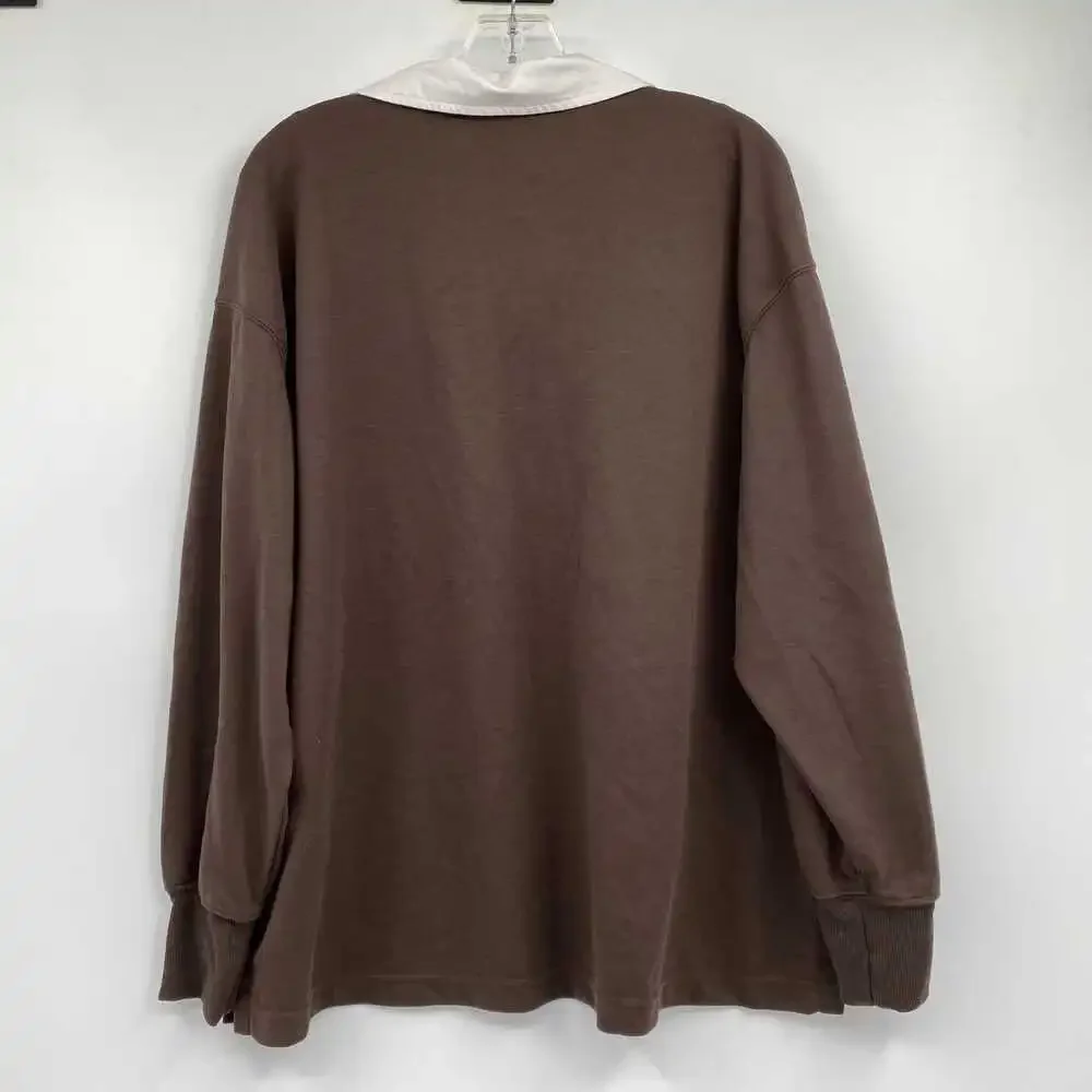 Nike Brown White Collared Long Sleeve Tee | Men’s Medium